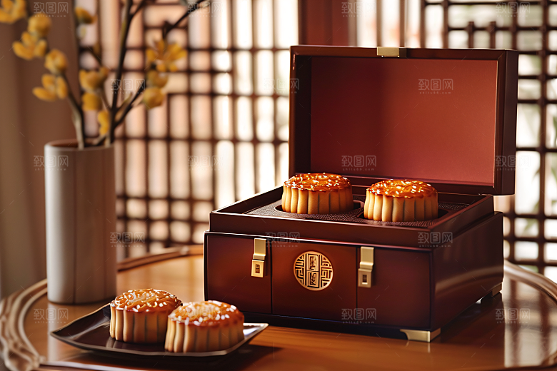 中秋月饼礼盒习俗礼品摄影图