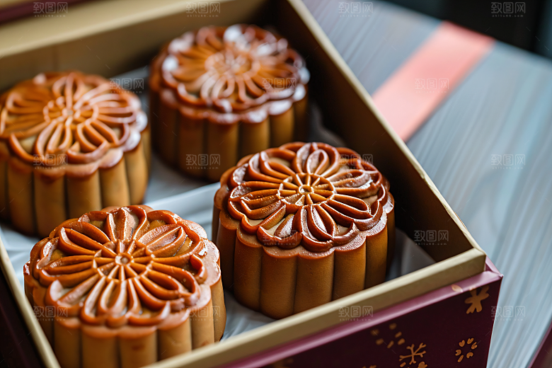 中秋月饼礼盒糕点美味摄影图