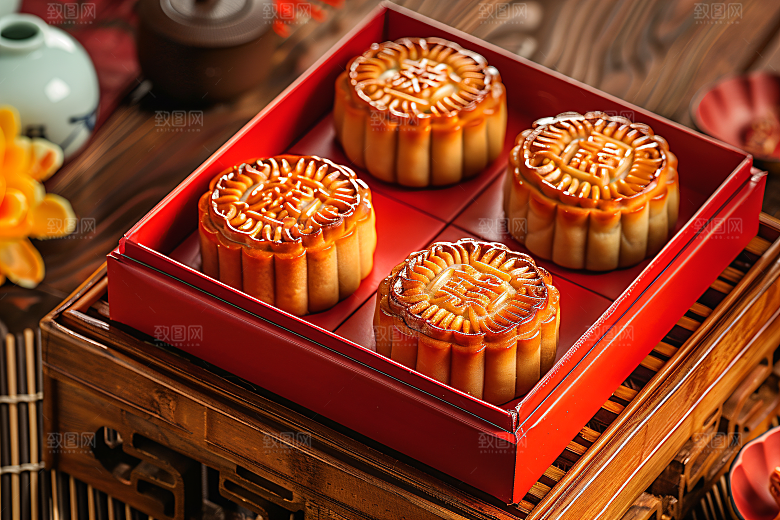 中秋月饼礼盒美食传统美食摄影图