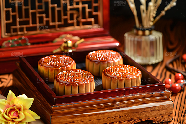 中秋月饼礼盒糕点高清摄影图