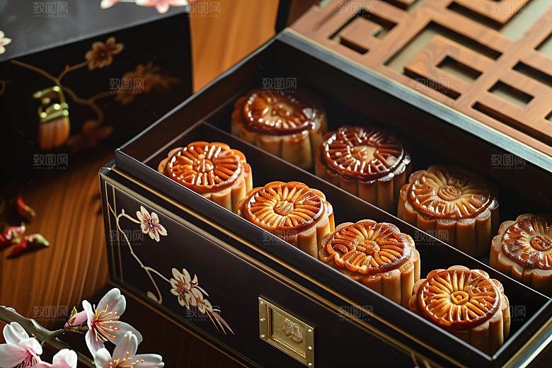 中秋月饼礼盒莲蓉月饼广式月饼摄影图