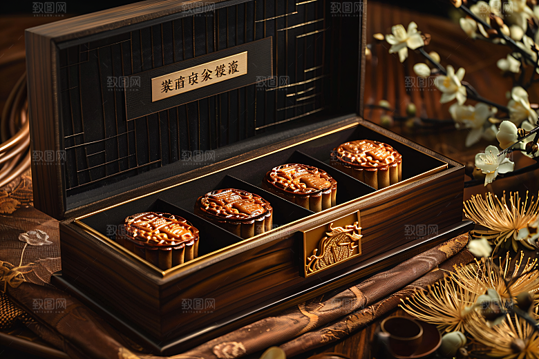 中秋月饼礼盒中秋节甜点摄影图