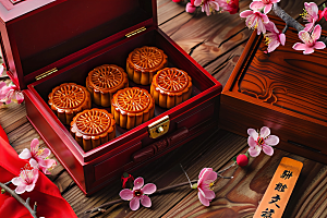 中秋月饼礼盒传统美食文化摄影图