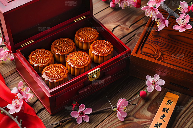中秋月饼礼盒传统美食文化摄影图