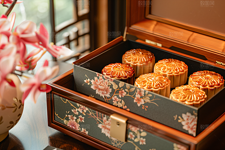 中秋月饼礼盒广式月饼美食摄影图