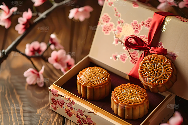 中秋月饼礼盒礼品美食摄影图