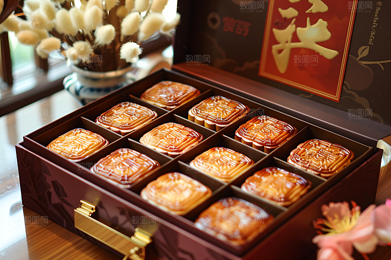 中秋月饼礼盒中秋节莲蓉月饼摄影图