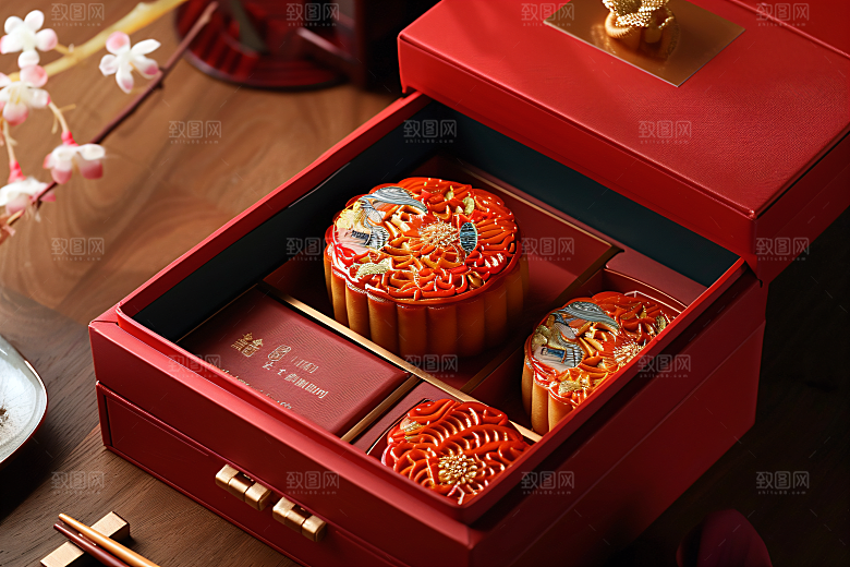 中秋月饼礼盒高清糕点摄影图