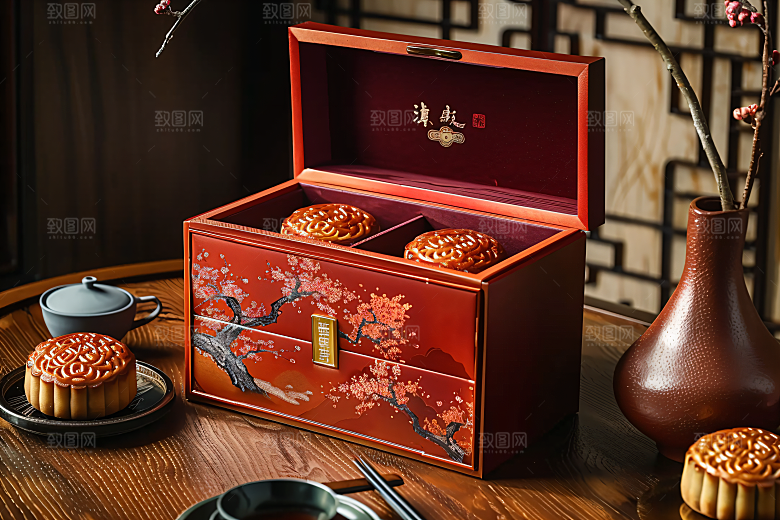中秋月饼礼盒高清美食摄影图