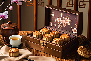 中秋月饼礼盒糕点精致摄影图