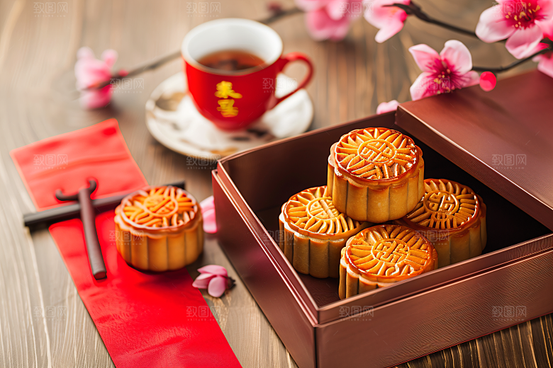 中秋月饼礼盒中秋节传统美食摄影图