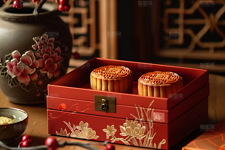中秋月饼礼盒美味传统节日摄影图