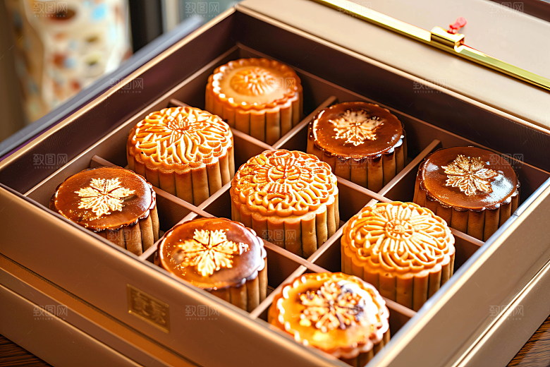 中秋月饼礼盒美味中秋节摄影图
