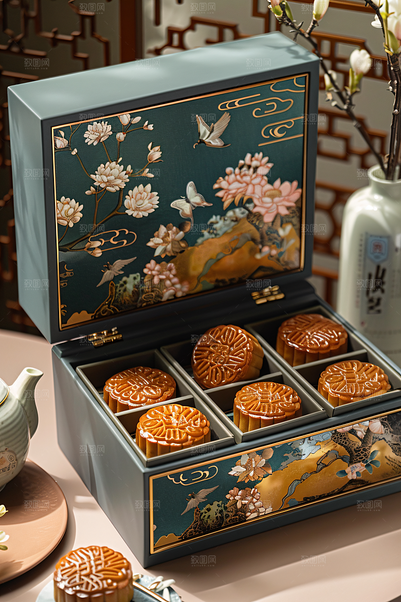 中秋月饼礼盒广式月饼文化摄影图