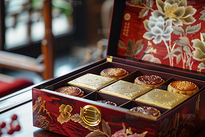 中秋月饼礼盒甜点文化摄影图
