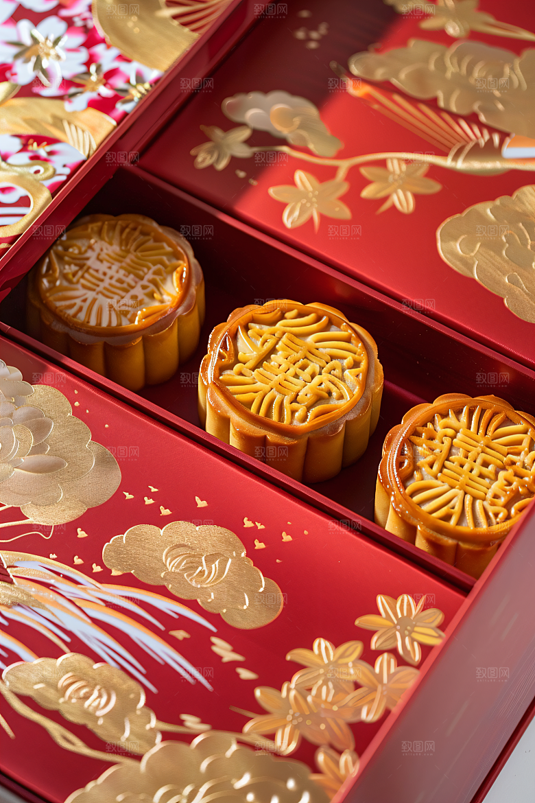中秋月饼礼盒传统美食莲蓉月饼摄影图