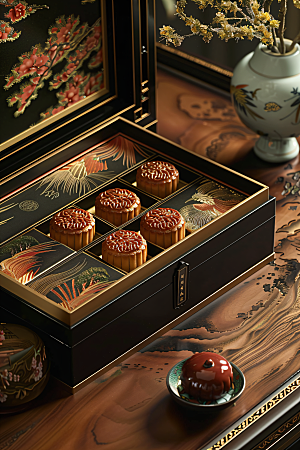 中秋月饼礼盒美味广式月饼摄影图