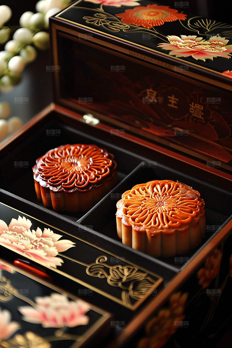 中秋月饼礼盒中秋节精致摄影图