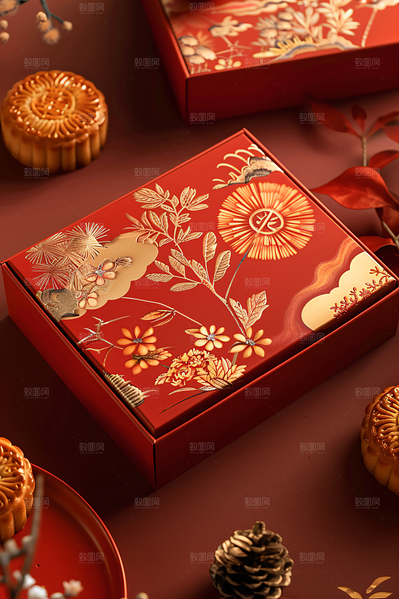 中秋月饼礼盒中秋节糕点摄影图