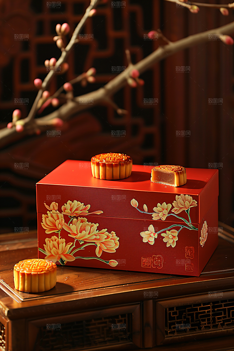 中秋月饼礼盒广式月饼糕点摄影图