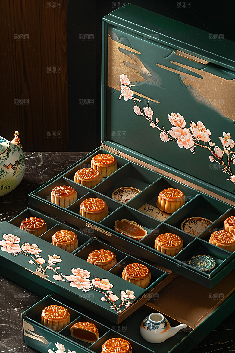 中秋月饼礼盒高清美味摄影图
