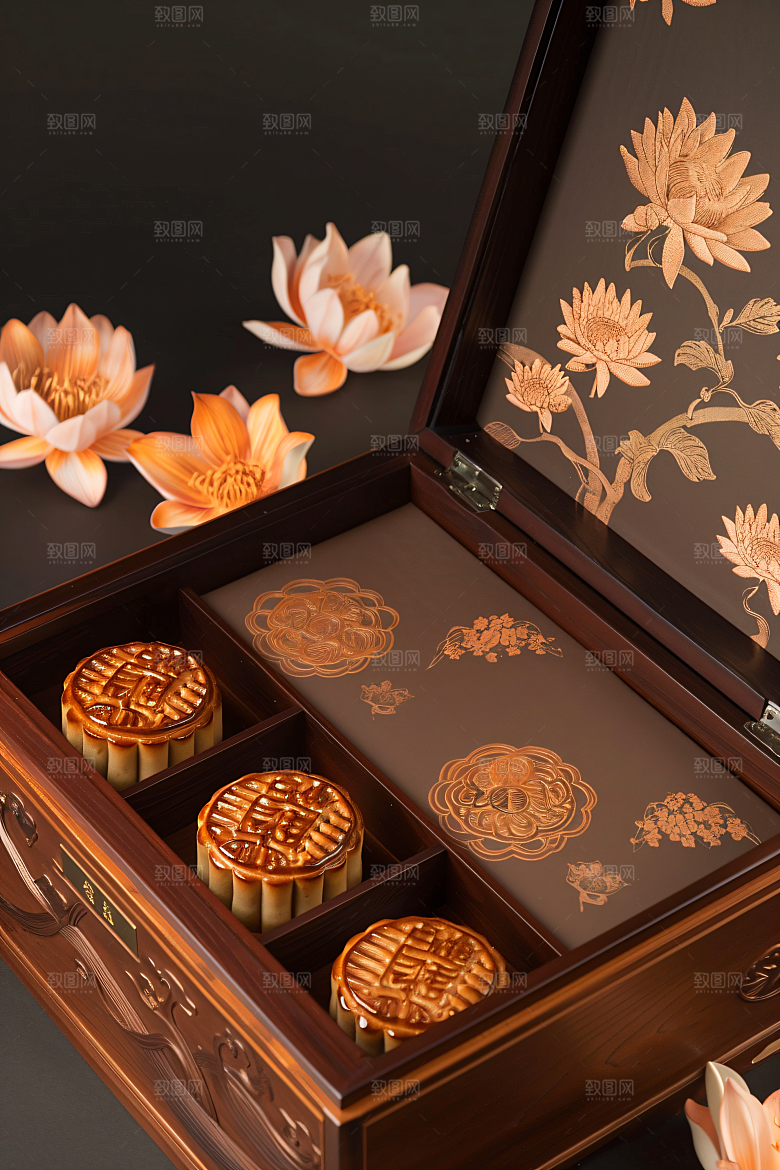 中秋月饼礼盒传统美食广式月饼摄影图