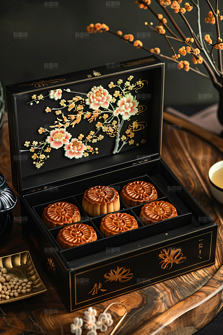 中秋月饼礼盒传统美食广式月饼摄影图