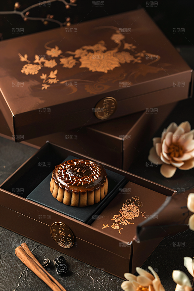 中秋月饼礼盒礼品传统美食摄影图