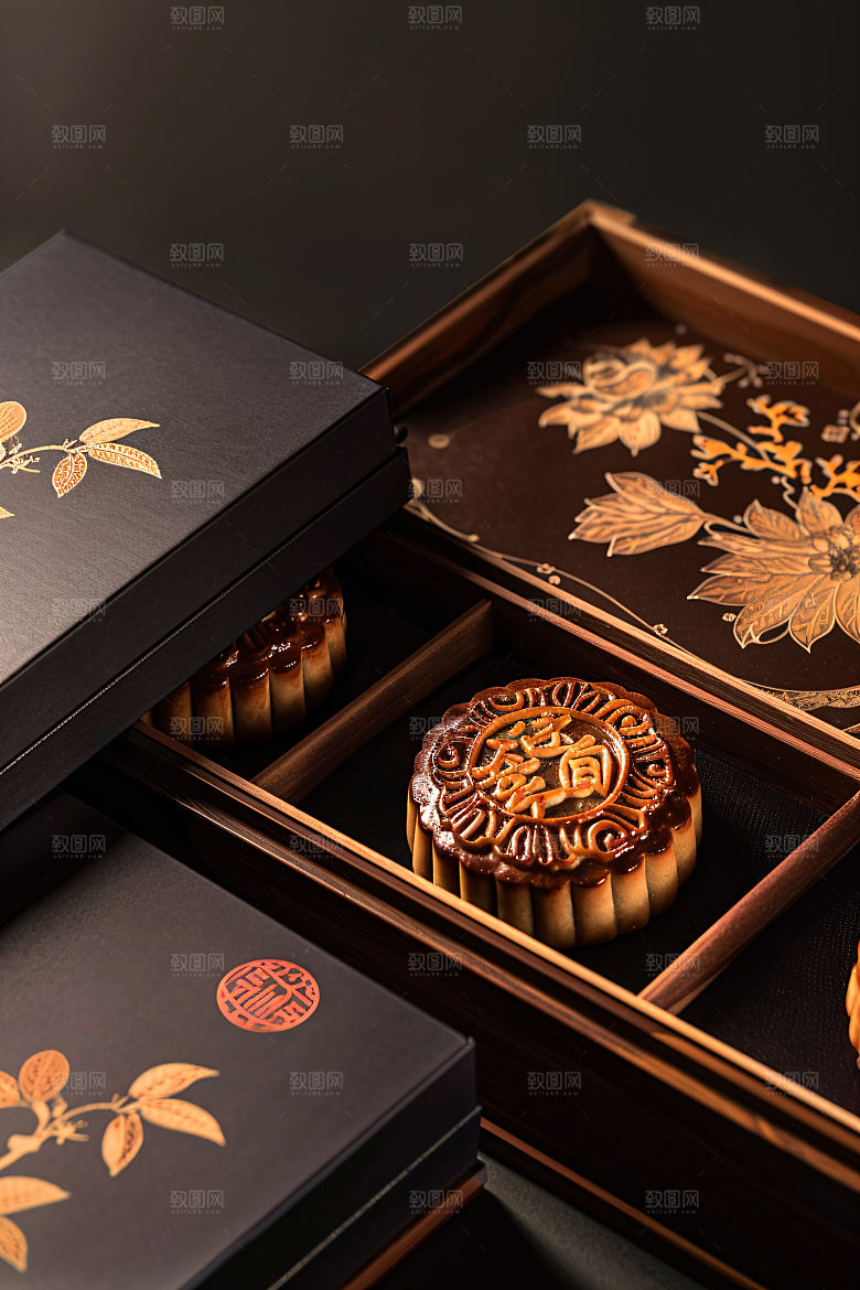 中秋月饼礼盒礼品精致摄影图