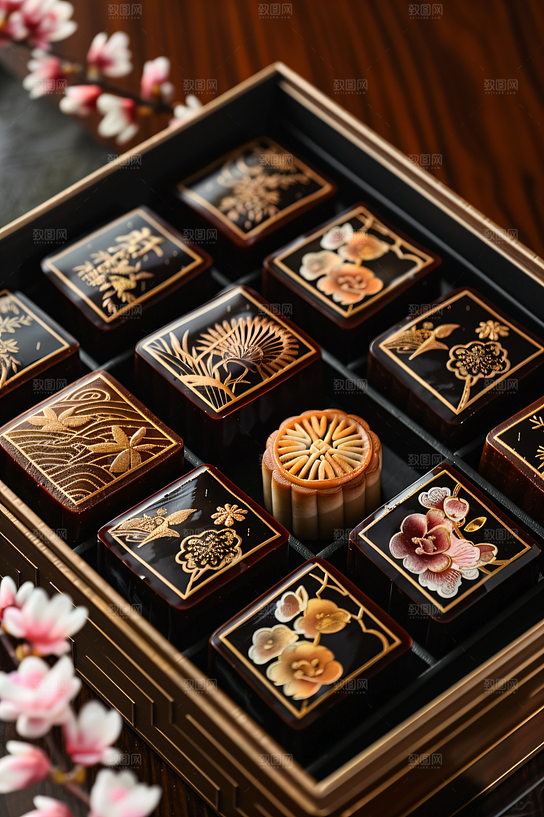 中秋月饼礼盒糕点中秋节摄影图