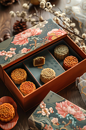 中秋月饼礼盒传统美食传统节日摄影图