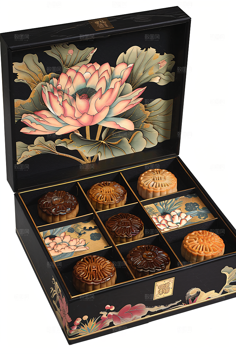 中秋月饼礼盒精致中秋节摄影图