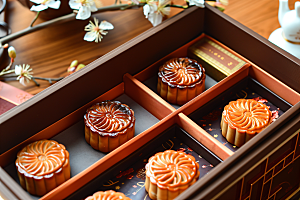 中秋月饼礼盒传统美食美味摄影图