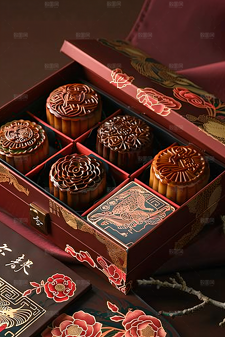 中秋月饼礼盒甜点广式月饼摄影图