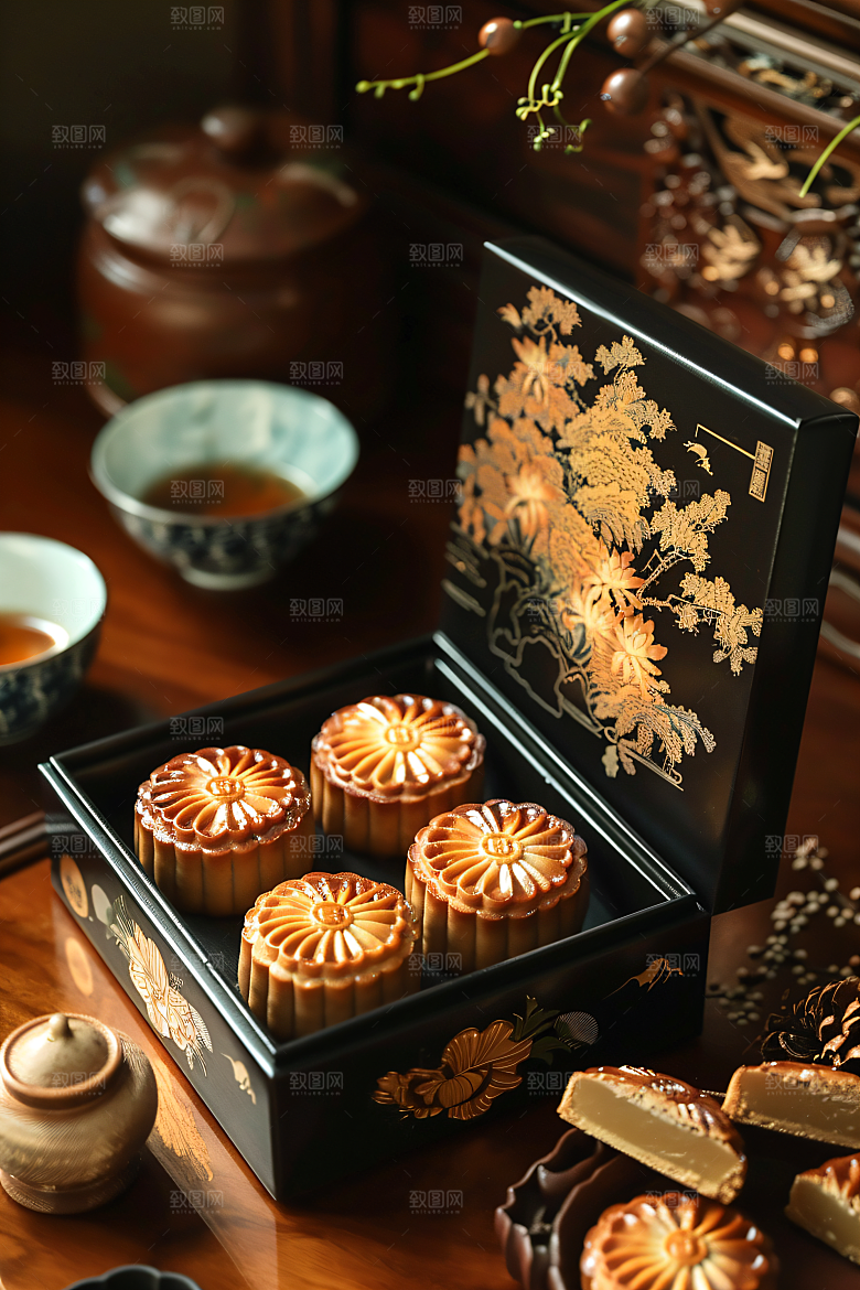 中秋月饼礼盒高清礼品摄影图