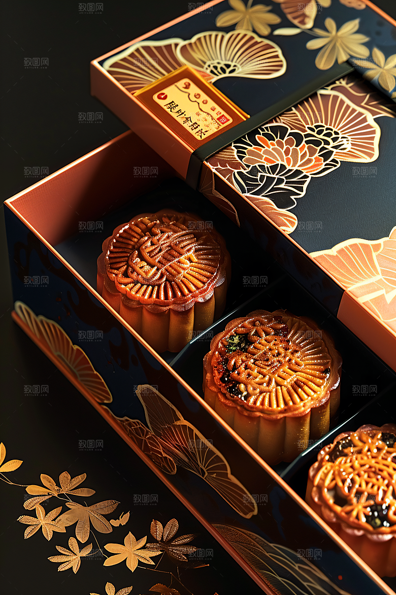 中秋月饼礼盒甜点广式月饼摄影图
