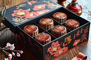 中秋月饼礼盒美食美味摄影图
