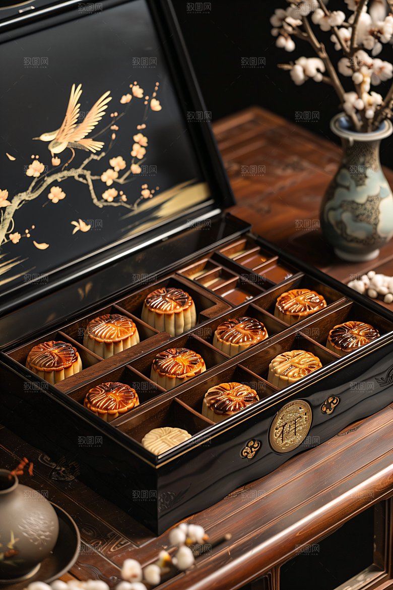 中秋月饼礼盒礼品文化摄影图