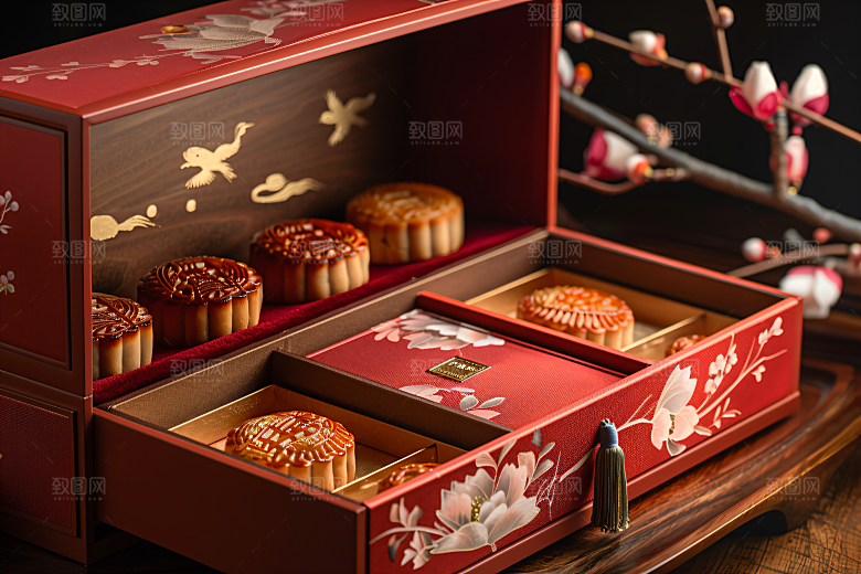 中秋月饼礼盒高清礼品摄影图
