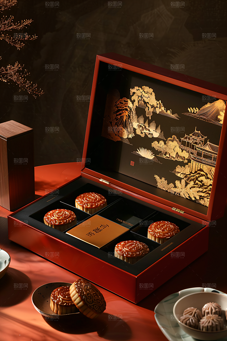 中秋月饼礼盒礼品传统美食摄影图