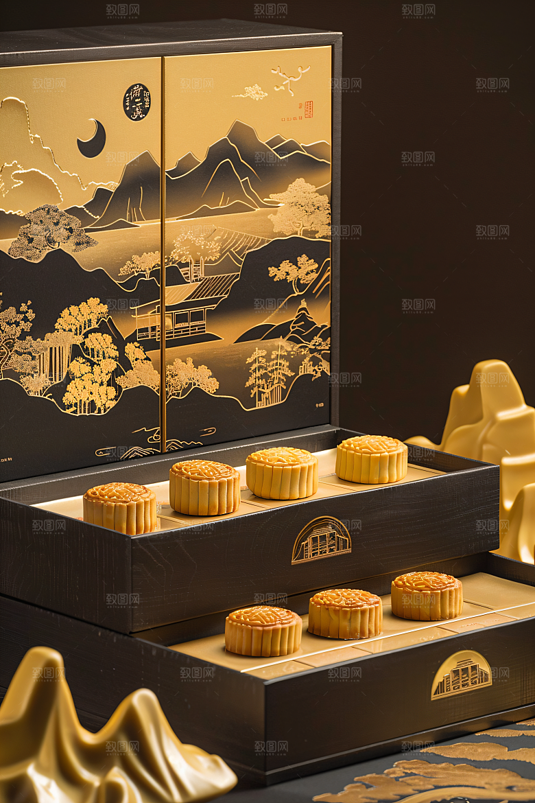 中秋月饼礼盒美食高清摄影图