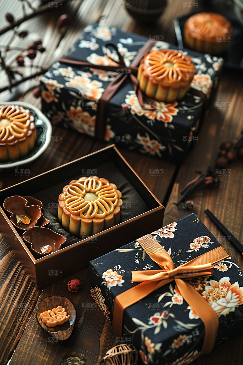 中秋月饼礼盒礼品美食摄影图