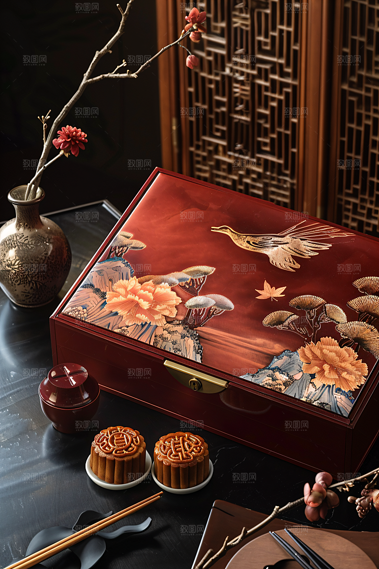 中秋月饼礼盒美食糕点摄影图