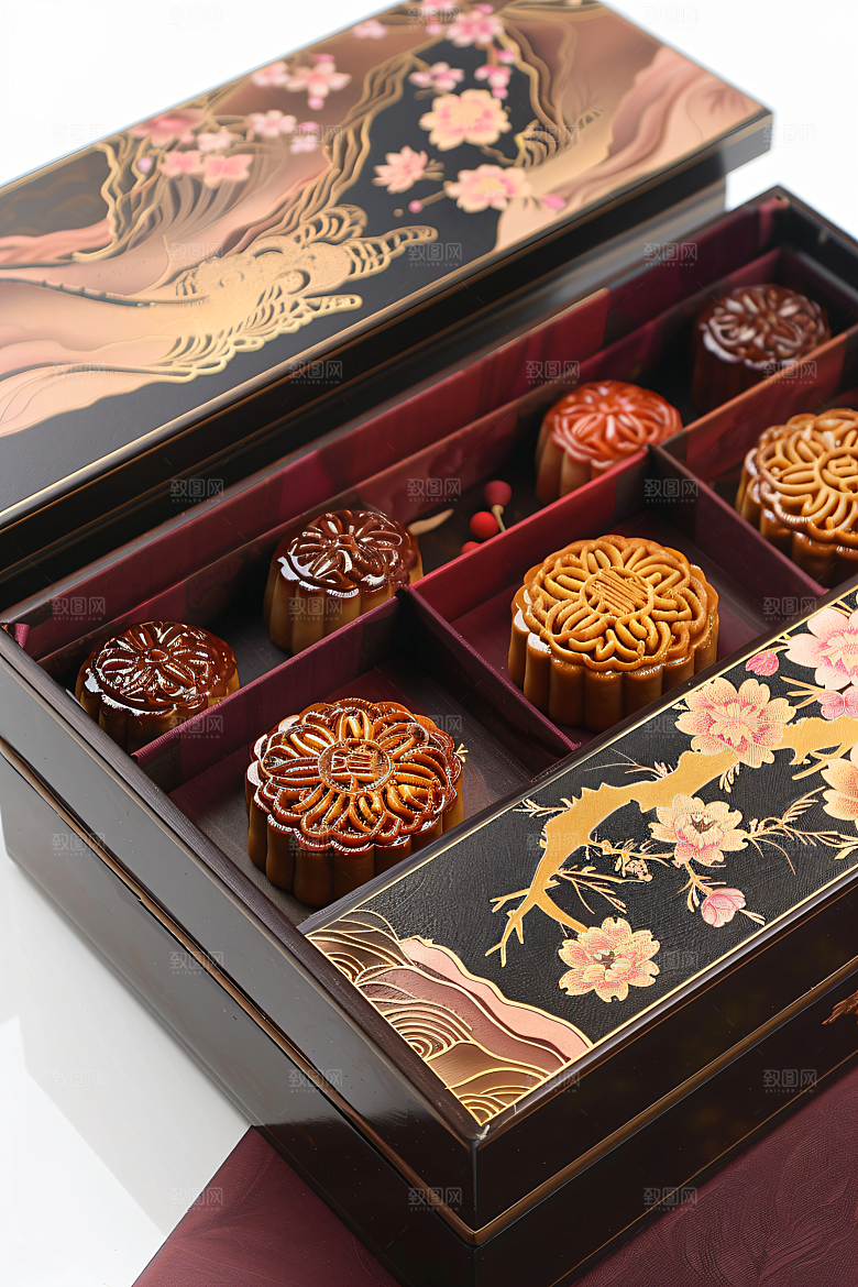 中秋月饼礼盒中秋节糕点摄影图