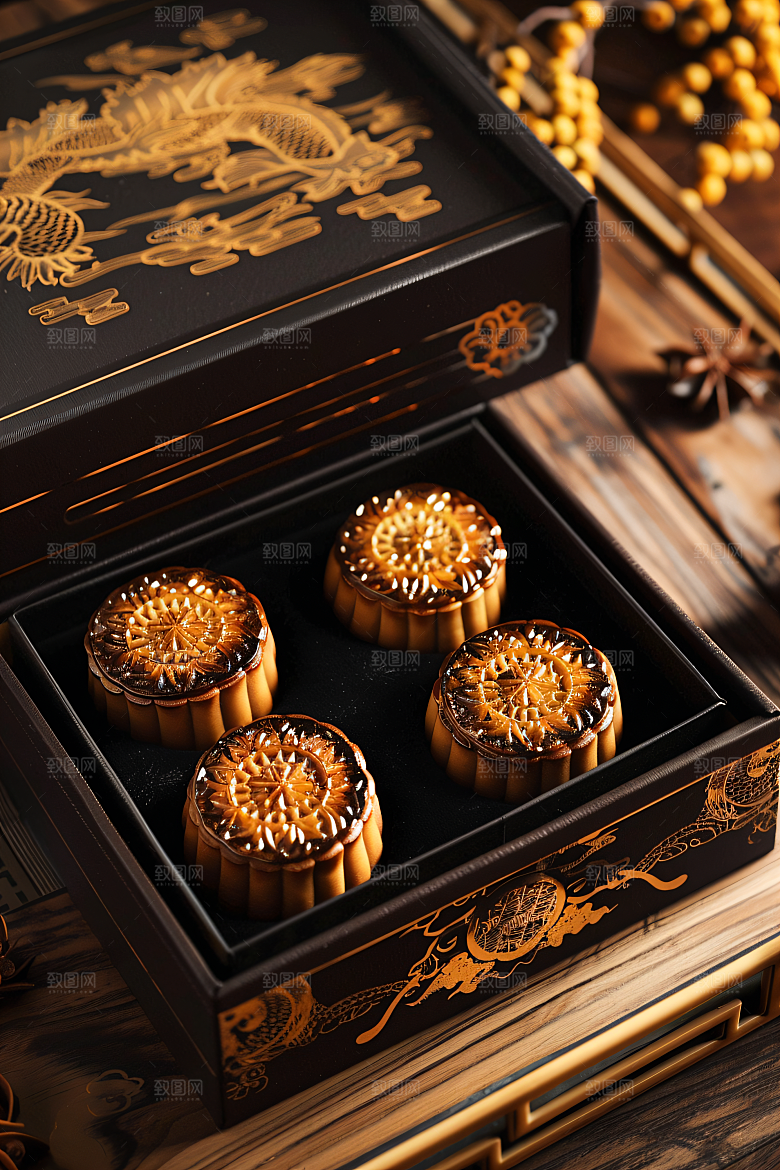 中秋月饼礼盒文化甜点摄影图