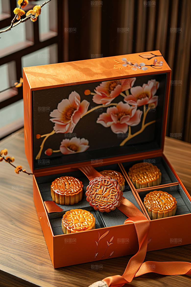 中秋月饼礼盒传统美食广式月饼摄影图