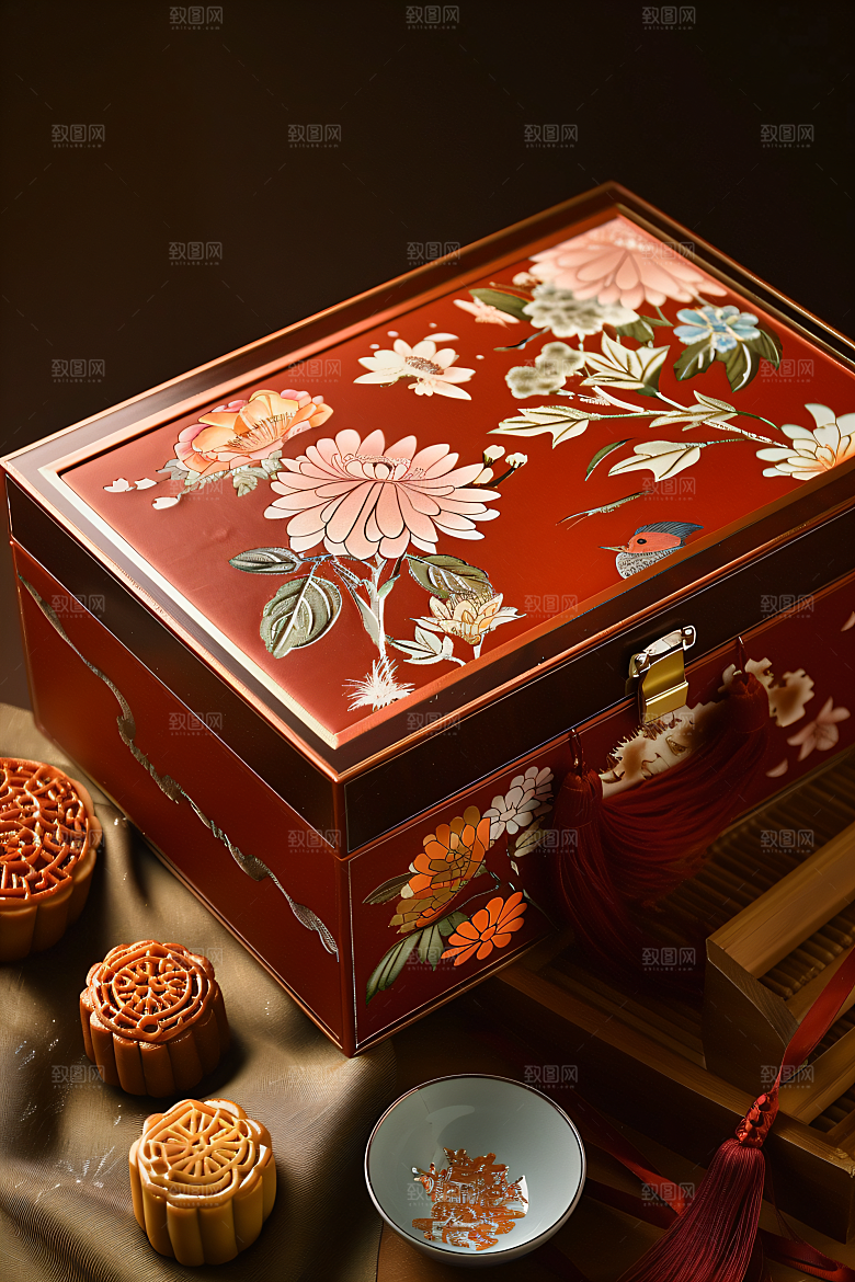 中秋月饼礼盒美味文化摄影图