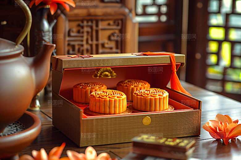 中秋月饼礼盒中秋节礼品摄影图