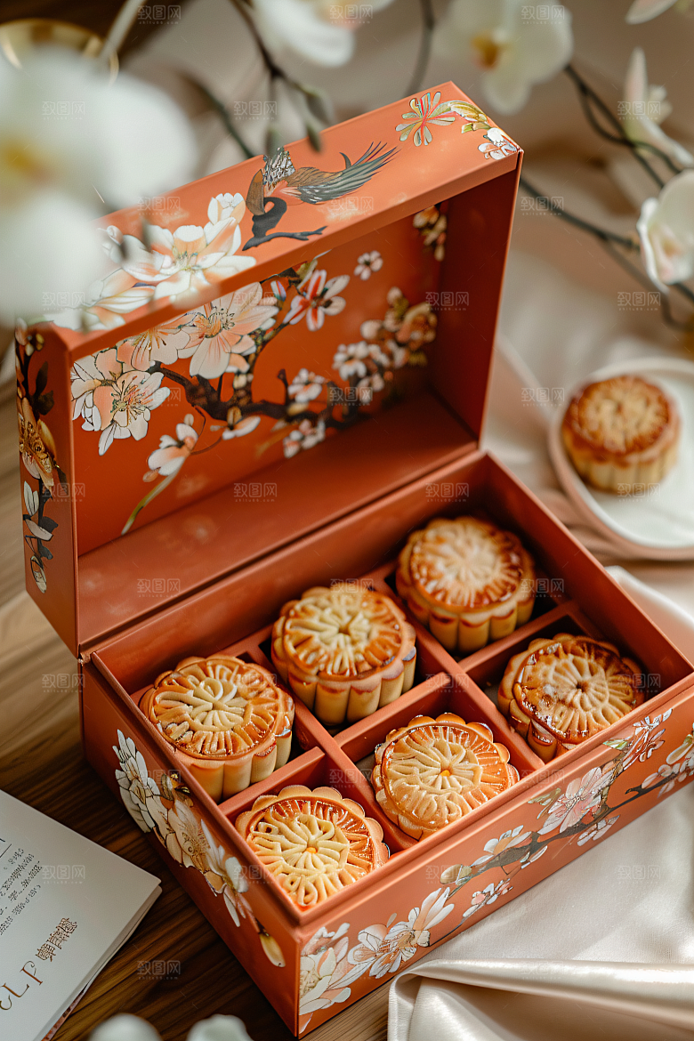 中秋月饼礼盒糕点美味摄影图