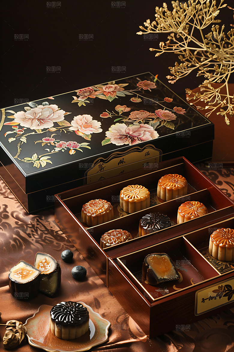 中秋月饼礼盒美味美食摄影图